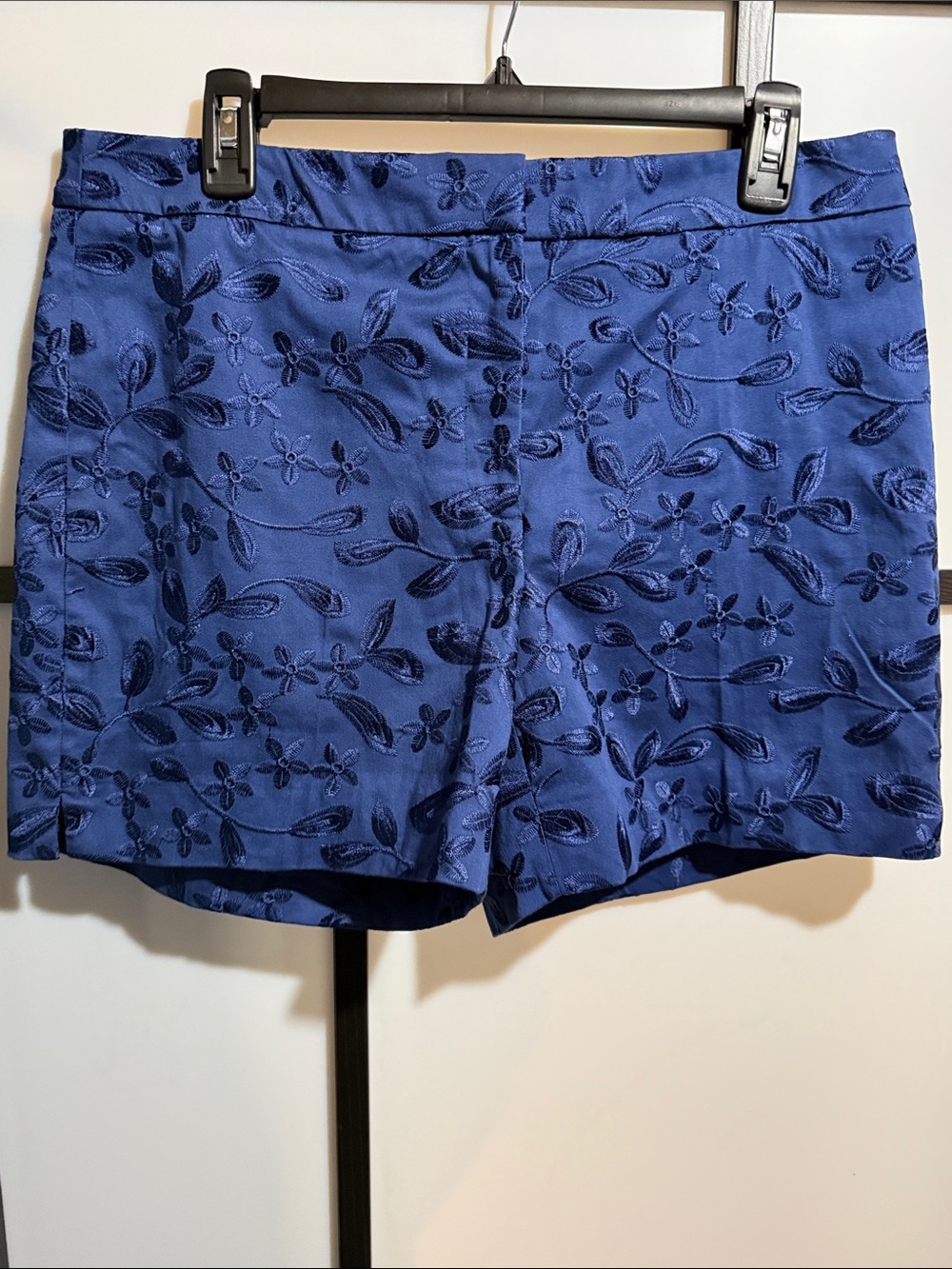 Women's High-Waist Embroidered Navy Blue Shorts